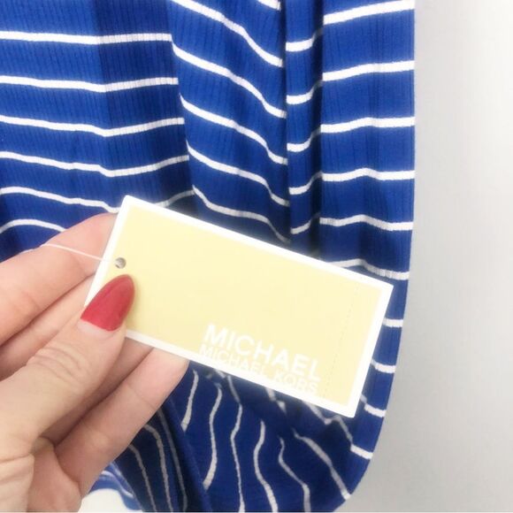 MICHAEL KORS | NEW Royal Blue/White Striped Ribbed Turtleneck Women’s Size Large - Picture 8 of 10
